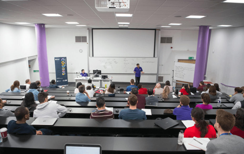 Lecture theatre with learners on a Teach the Nation to Code event