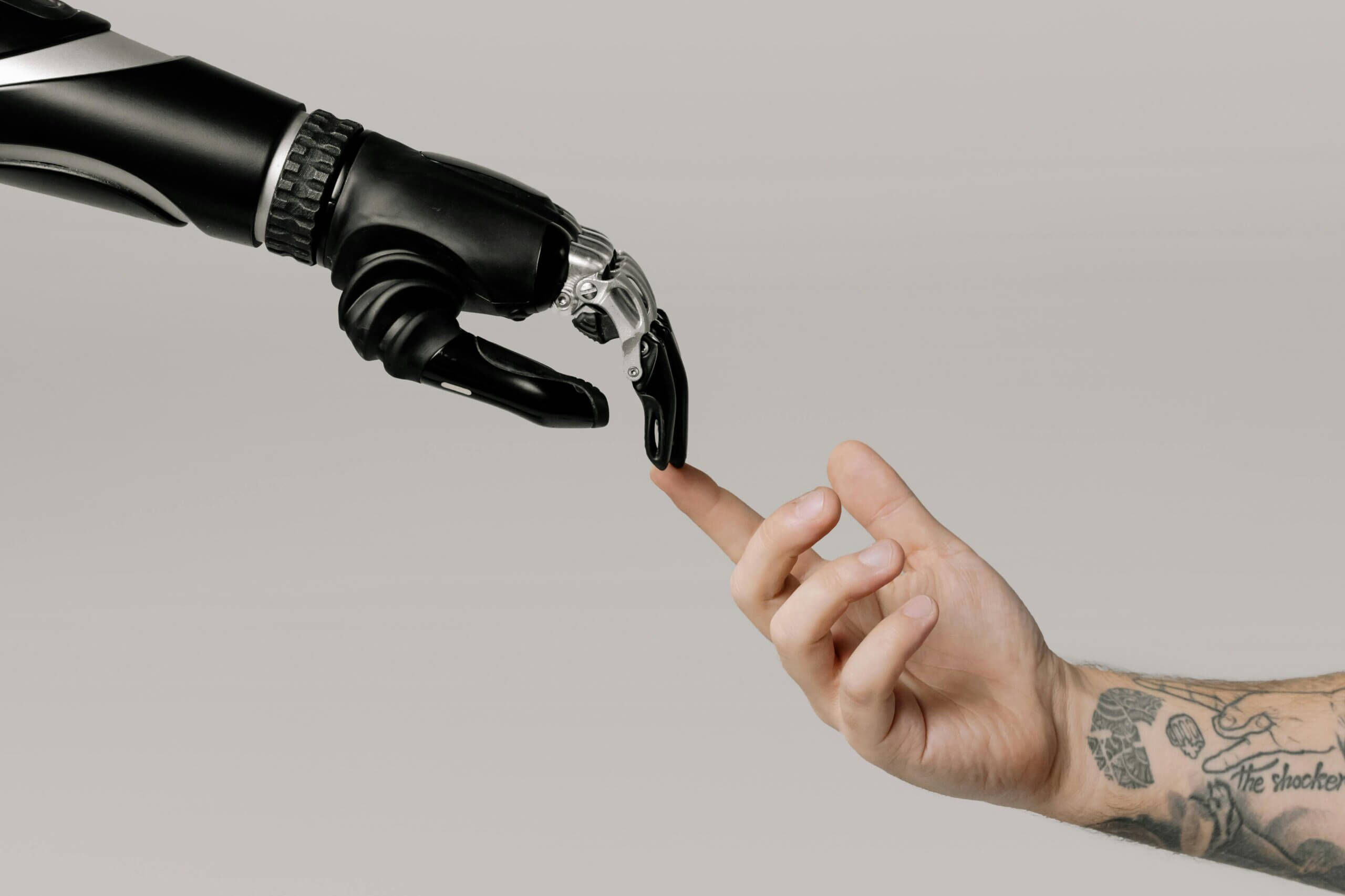 Bionic Hand and Human Hand Finger Pointing. The AI Era.